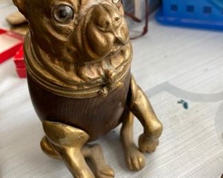 Arthur Court rare dog treat-brass & wood jar