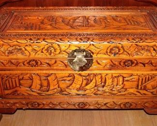 Wood Carved Nautical Motif Chest