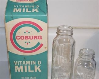 Vintage Milk Bottles and Carton