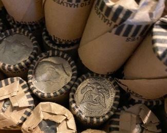 Lots of rolled Kennedy Half Dollars