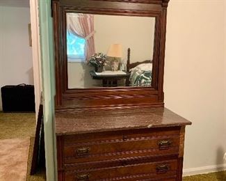 Eastlake Marble Top Dresser with Mirror