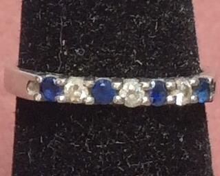 10K WHITE GOLD DIAMOND/SAPPHIRE RING
