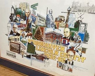 Brookhaven- Lincoln County 1932-82  (50 year) framed photo, drawing