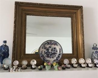 Miniature Cup and Saucer Collection, Gold Framed Mirror