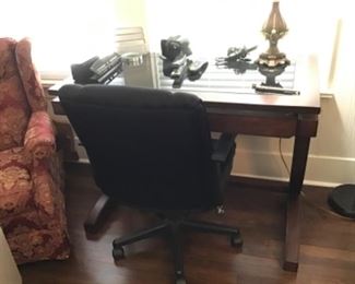 Office Chair, Glass top Desk