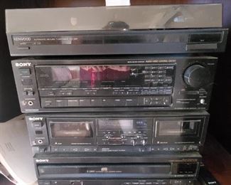 Kenwood automatic return turntable kd-38r,  Sony Digital Audio/Video Control Center, Sony Stereo Dual Cassette Deck,Sony 5 Disc system - all  in excellent working condition 