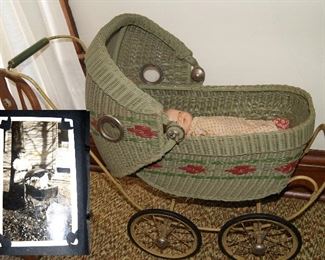 Wicker Doll Baby Carriage WITH Picture of Original owner WITH Carriage!   About 1900