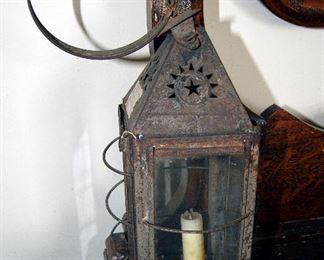 Interesting Early Pierced Tin Candle lamp with Provenance