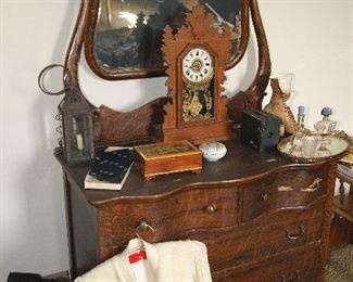 Oak Dresser with Antique Clock & Old Camera