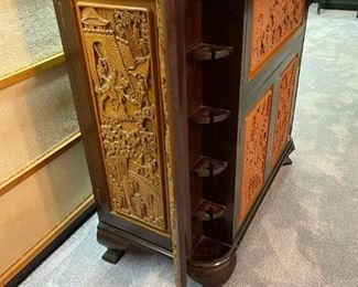 Hand Carved Chinese Teakwood Cocktail / Dry Bar