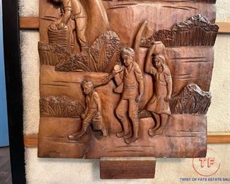 Indonesian Hand Carved Wood Wall Relief - Family Scene