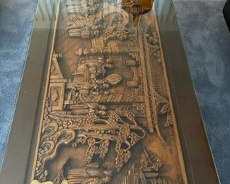 Hand Carved Teakwood Deeply Carved Coffee Table (Family Scene Design)
