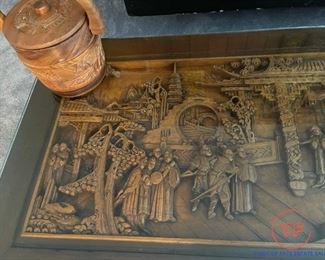 Hand Carved Teakwood Deeply Carved Coffee Table (Family Scene Design)