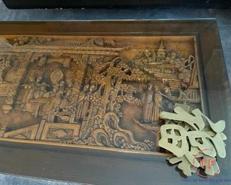 Hand Carved Teakwood Deeply Carved Coffee Table (Family Scene Design)