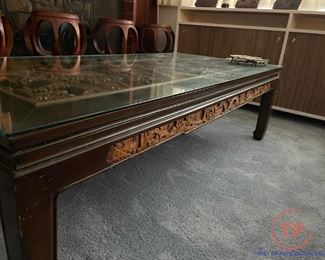 Hand Carved Teakwood Deeply Carved Coffee Table (Family Scene Design)