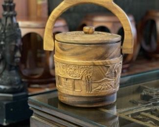 Hand Carved Bucket / Pail with Lid