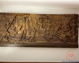 Indonesian Hand Carved Wood Wall Relief