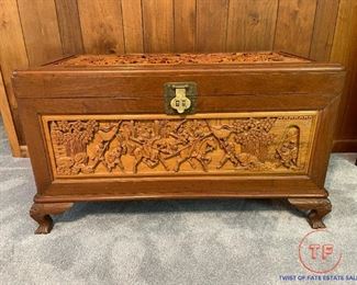 Hand Carved Chinese Teakwood and Rosewood Chest with Camphor Wood Lining (Knights In Battle Design)