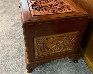 Hand Carved Chinese Teakwood and Rosewood Chest with Camphor Wood Lining (Knights In Battle Design)