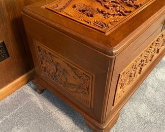 Hand Carved Chinese Teakwood and Rosewood Chest with Camphor Wood Lining (Knights In Battle Design)
