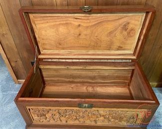 Hand Carved Chinese Teakwood and Rosewood Chest with Camphor Wood Lining (Knights In Battle Design)