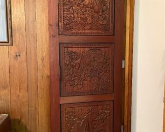 Hand Carved Three Panel Teakwood Door