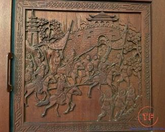 Hand Carved Three Panel Teakwood Door