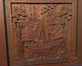 Hand Carved Three Panel Teakwood Door