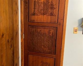 Hand Carved Three Panel Teakwood Door