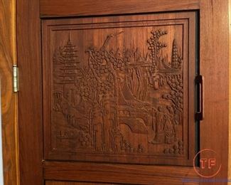 Hand Carved Three Panel Teakwood Door