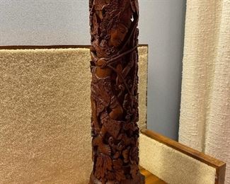 Hand Carved Figural Scene Candle Holders - PAIR