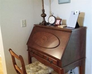 Vintage Drop Front Secretary Desk, Side Chair