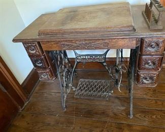 Antique sewing machine & cabinet