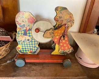 Vintage wooden clown pull toy