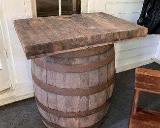 Large whiskey barrel with lid; butcher block top (sold separately)