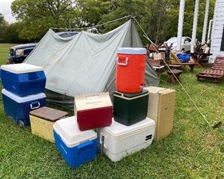 Canvas tent; coolers
