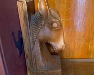 Wooden horsehead bookends