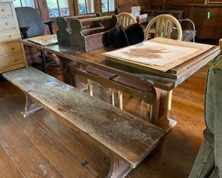 vintage farmhouse table and 1 bench