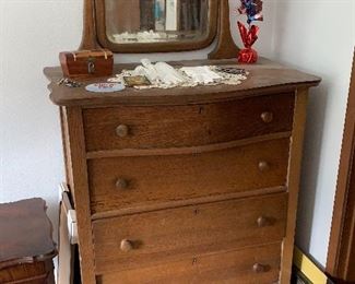 Wood five drawer dresser with mirror