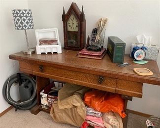 Library desk, lighting, vintage clock and others