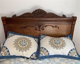 Vintage wood headboard and footboard
