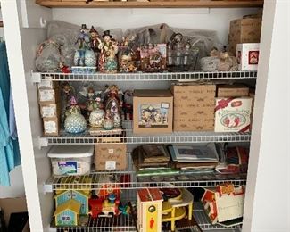 A closet full of Vintage Playskool and Jim Shore Figurines