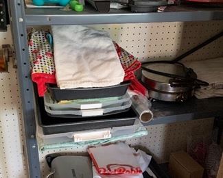 small kitchen appliances and metal storage racks