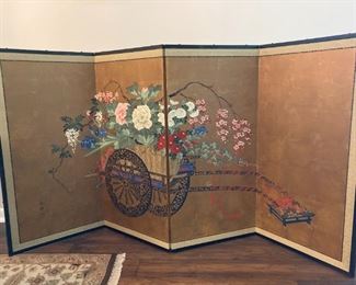 hand painted oriental paper screen