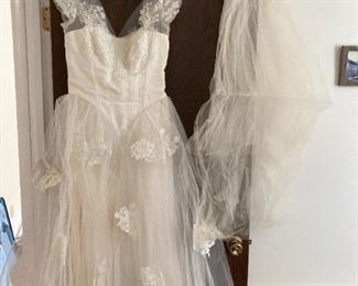 1940's wedding dress and vail