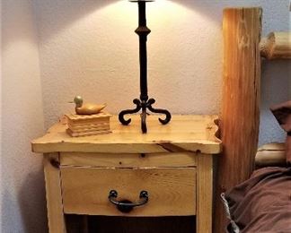 Night stand table and pierced lampshade lamp for sale.