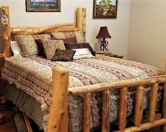 Queen log bed