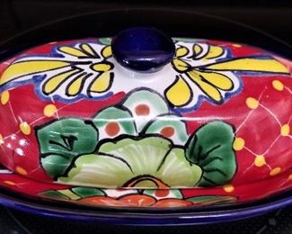 Colorful painted covered butter dish