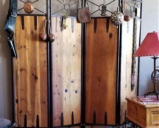 Wooden and metal 4 fold screen