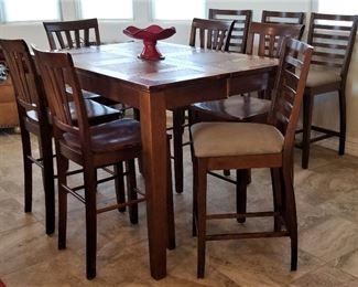 High top table and 6 chairs with leaf to expand table